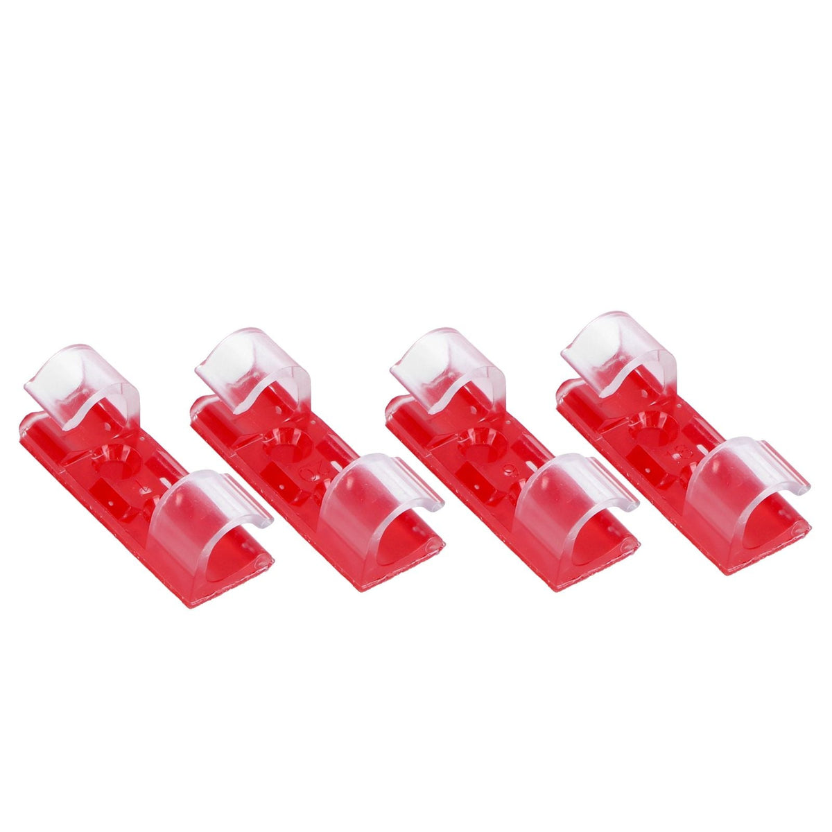 20Pcs Wire Clamp, four transparent red plastic cable clips with raised channels and curved cable-retaining ends