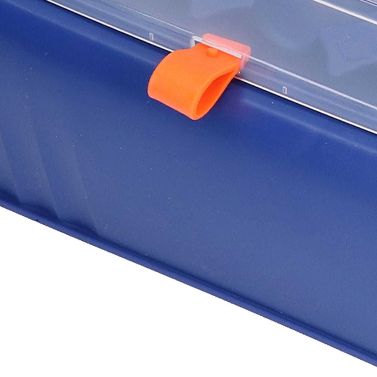 24 Eggs Containers egg storage box in dark blue plastic with a clear hinged lid and bright orange clasp