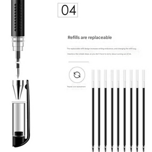25-Piece Premium A5 Business Notebook Set featuring a black refillable pen with a silver tip and multiple replacement ink refills