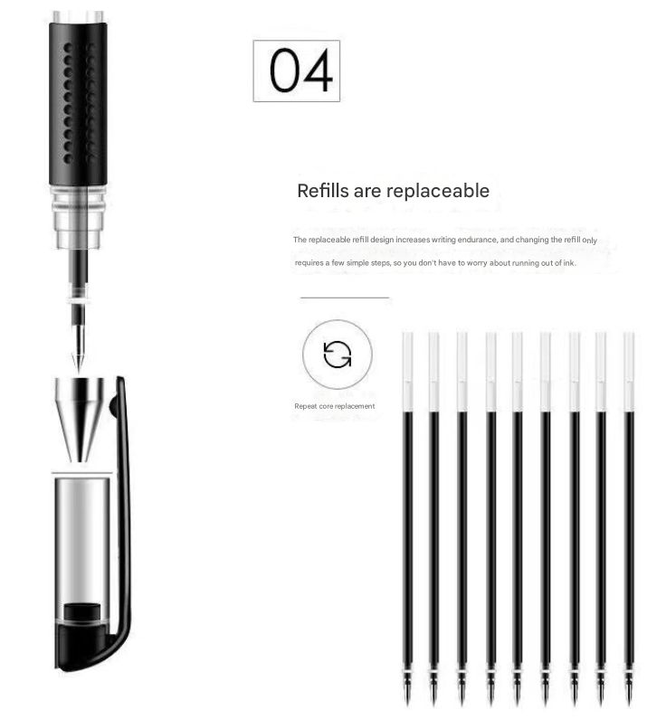 25-Piece Premium A5 Business Notebook Set featuring a black refillable pen with a silver tip and multiple replacement ink refills