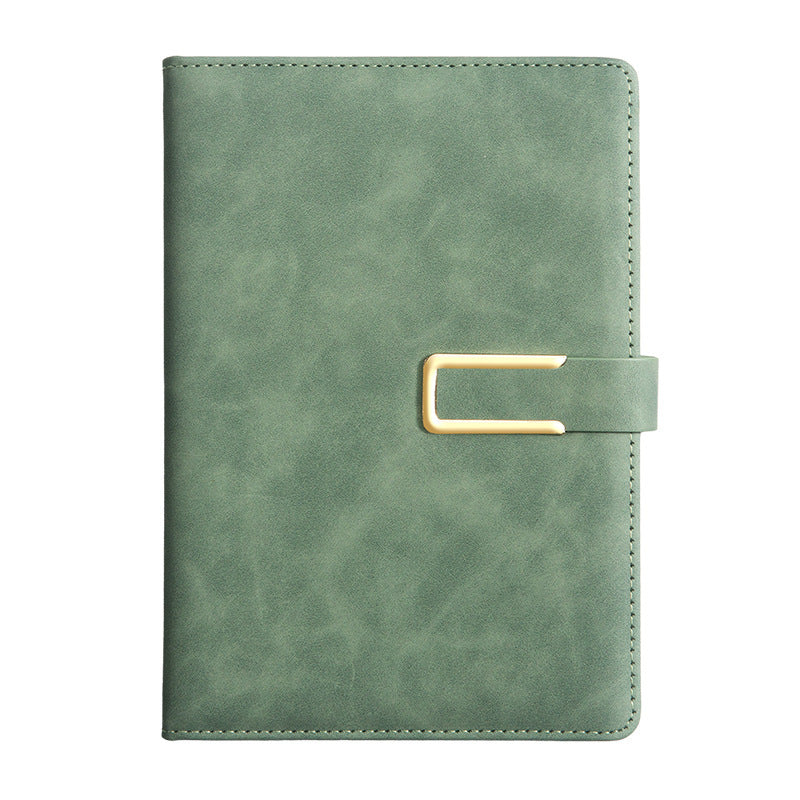 25-Piece Premium A5 Business Notebook Set featuring a sage green PU leather notebook with stitched edges and gold-tone clasp