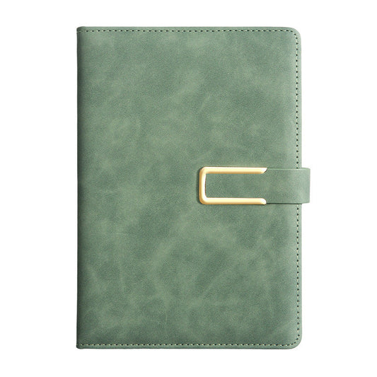 25-Piece Premium A5 Business Notebook Set featuring a sage green PU leather notebook with stitched edges and gold-tone clasp