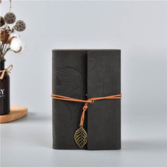Vintage A5 PU Leather Journal with Leaf Charm – Black, 2 Pack