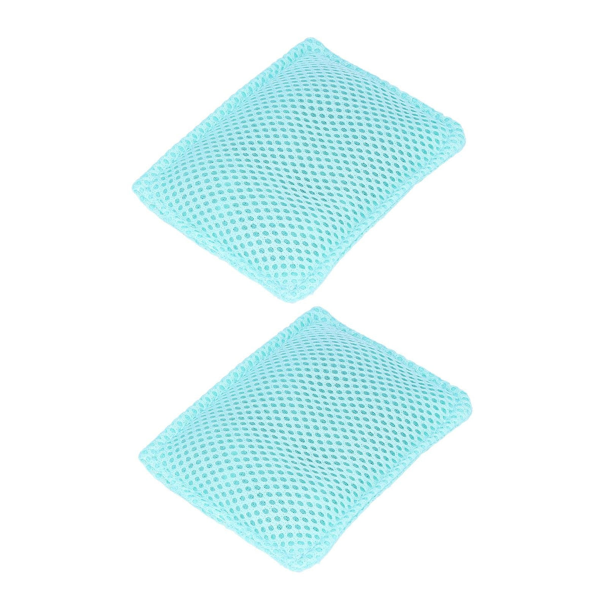 2PCS Dish Scrubber reusable cloths in aqua blue ceramic mesh, with a flexible rectangular shape and open-weave texture
