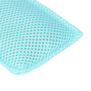 2PCS Dish Scrubber cloth in aqua blue, featuring a soft-looking open mesh weave and flexible fabric construction.