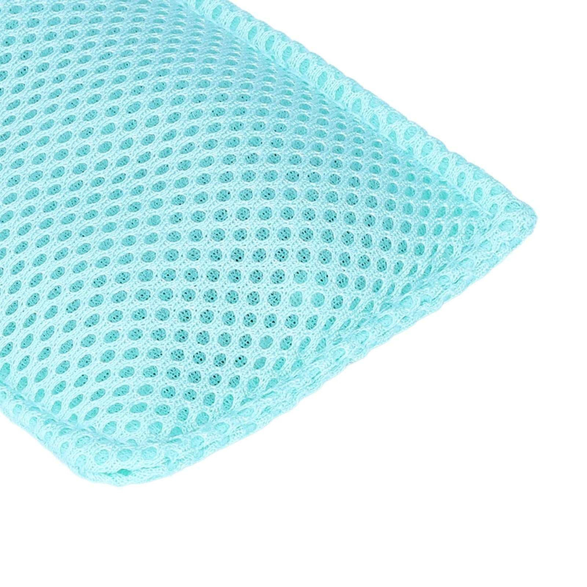 2PCS Dish Scrubber cloth in aqua blue, featuring a soft-looking open mesh weave and flexible fabric construction.