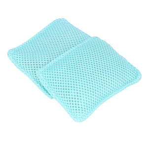 2PCS Dish Scrubber cloths in pale aqua mesh, with a flexible open-weave texture and rounded rectangular shape