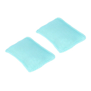 2PCS Dish Scrubber cloths in pale turquoise mesh, with two rectangular reusable pads and a porous woven texture