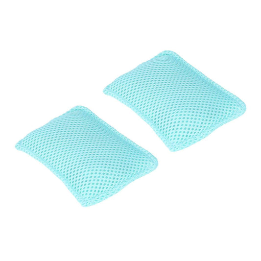 2PCS Dish Scrubber cloths in pale turquoise mesh, with two rectangular reusable pads and a porous woven texture