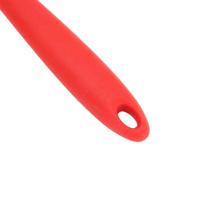 2Pcs Silicone Slotted Spoon with a red silicone handle and an oval hanging hole at the tip.
