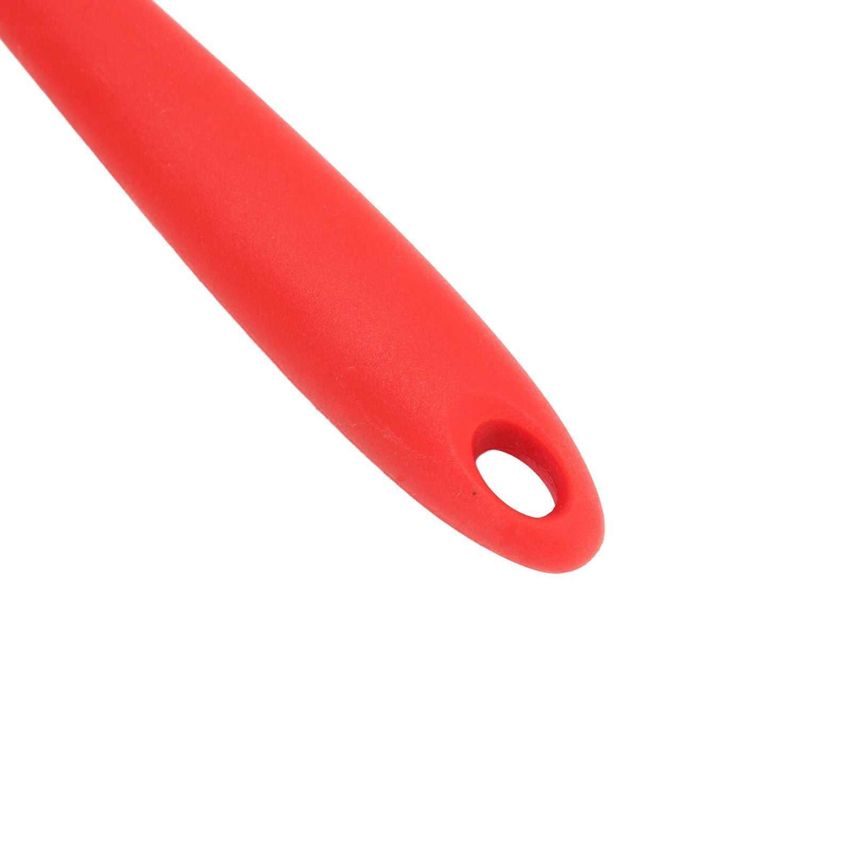 2Pcs Silicone Slotted Spoon with a red silicone handle and an oval hanging hole at the tip.