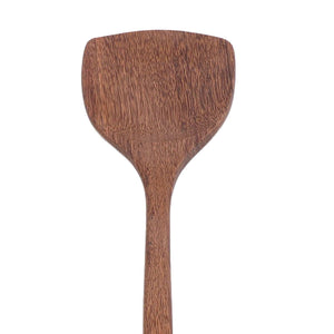 2pcs Wooden Spatula with a broad rounded head and long handle, featuring warm brown wood grain and a smooth finish
