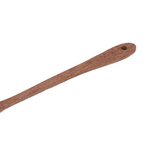 2pcs Wooden Spatula with a reddish-brown wood grain finish and long handle with a hanging hole