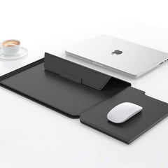 3-in-1 Detachable PU Leather Laptop Sleeve with Stand & Mouse Pad – Black (13–14 inch)
