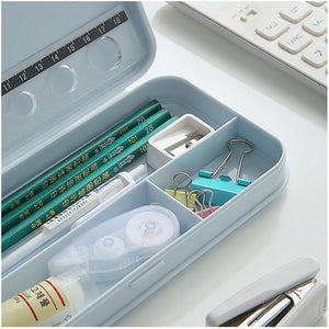 3-Pack Blue Macaron Color Pencil Case in pale blue frosted plastic with divided compartments and a snap lid