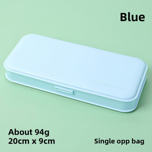 3-Pack Blue Macaron Color Pencil Case, showing one light blue frosted plastic case with rounded corners and a snap clasp