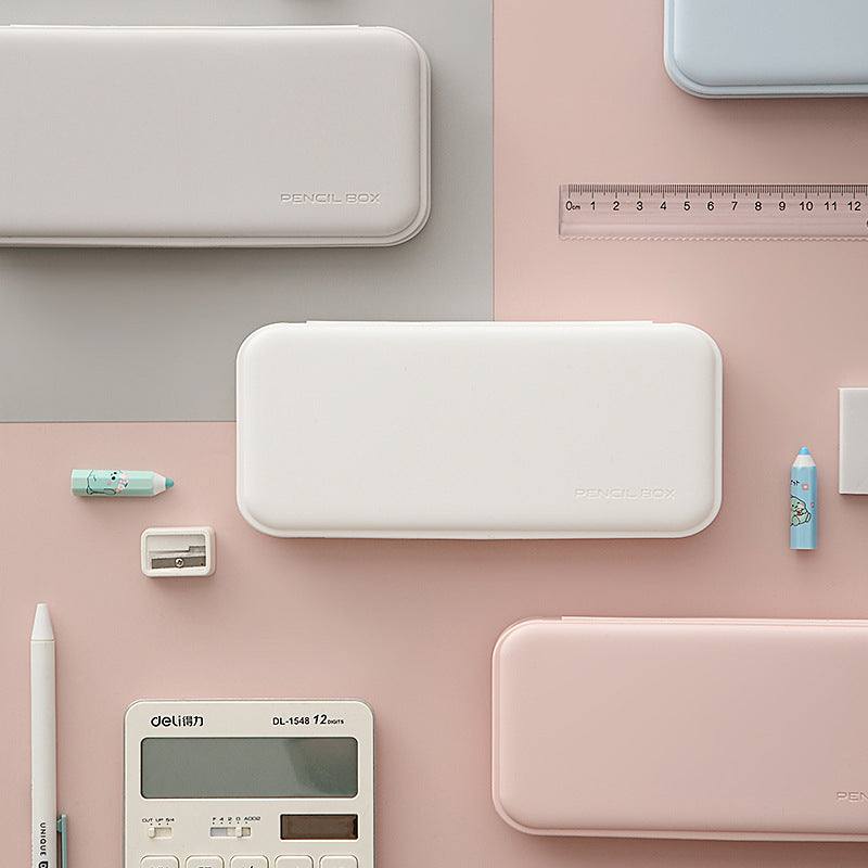 3-Pack Blue Macaron Color Pencil Case with smooth rounded rectangular plastic cases and snap closures in pastel tones