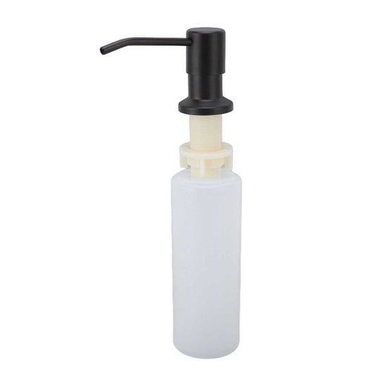 300ml Kitchen Sink Soap Dispenser with a black metal pump and curved spout, translucent plastic bottle and cream connector