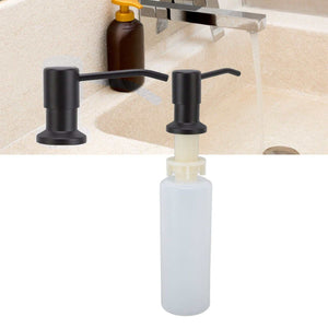 300ml Kitchen Sink Soap Dispenser with a black pump head, curved spout and translucent plastic bottle for sink mounting