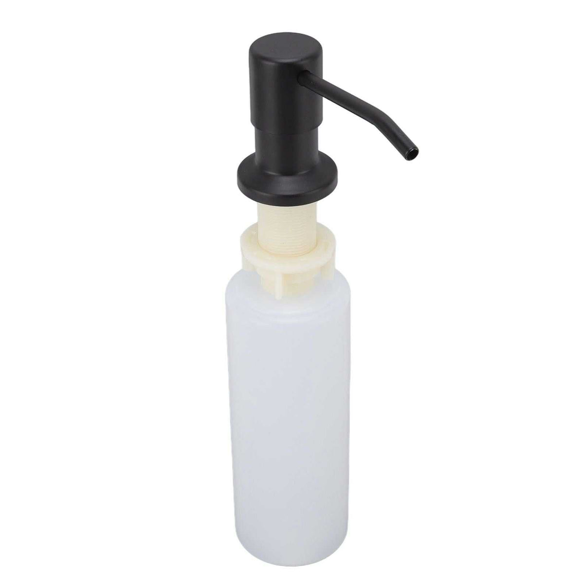 300ml Kitchen Sink Soap Dispenser with a black pump and curved spout, attached to a translucent white plastic bottle