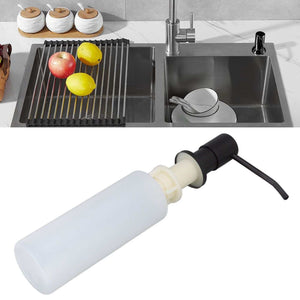 300ml Kitchen Sink Soap Dispenser with a white plastic bottle and black pump head featuring a curved spout