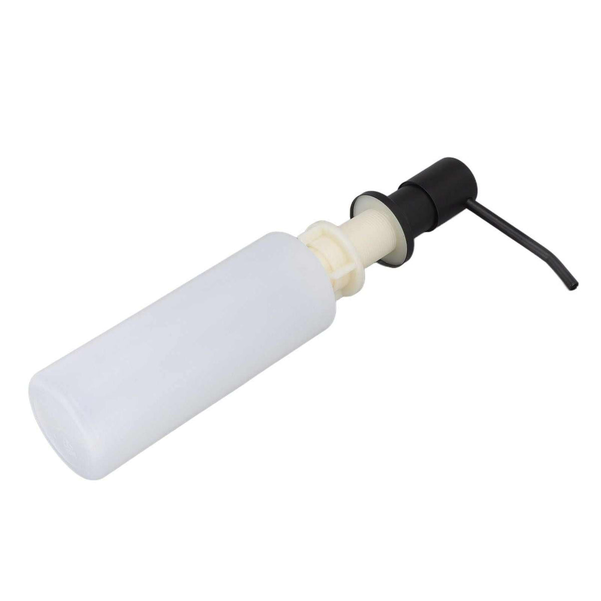 300ml Kitchen Sink Soap Dispenser with a white plastic bottle, cream fittings and black pump head with curved spout
