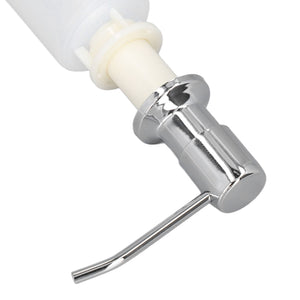 300ml Sink Soap Dispenser with a polished chrome metal pump, curved nozzle and white plastic bottle connector