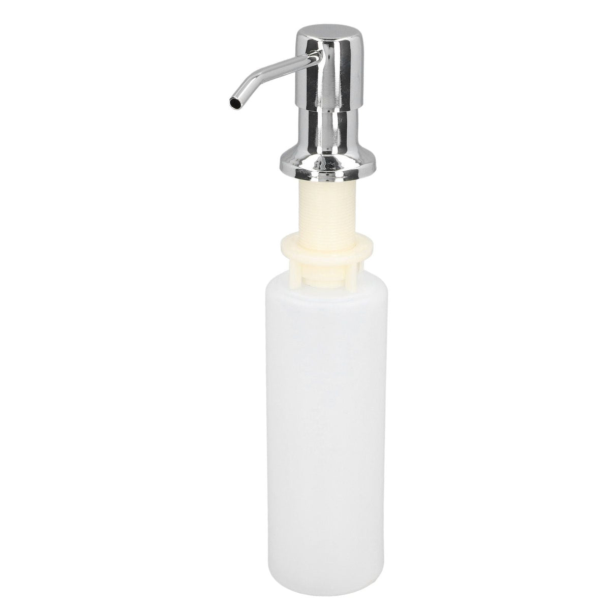 300ml Sink Soap Dispenser with a chrome-plated stainless steel pump and white plastic bottle, featuring a curved spout