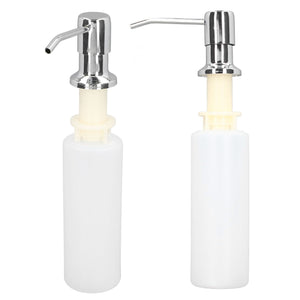300ml Sink Soap Dispenser with a chrome-plated metal pump, cream plastic neck and white cylindrical bottle
