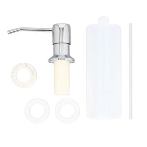 300ml Sink Soap Dispenser with a chrome-plated stainless steel pump, white plastic bottle, clear tube and mounting rings