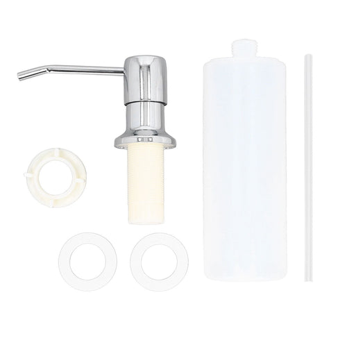 300ml Sink Soap Dispenser with a chrome-plated stainless steel pump, white plastic bottle, clear tube and mounting rings