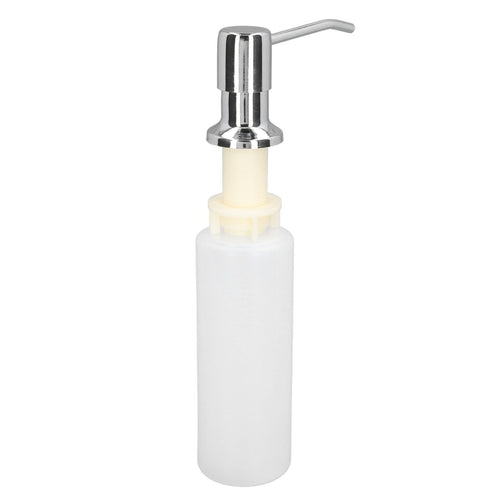 300ml Sink Soap Dispenser with a white plastic bottle and shiny chrome pump, featuring a long curved press lever.