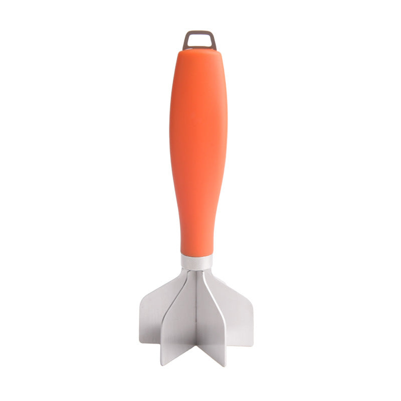 304 Stainless Steel Meat Chopper with a silver four-blade head and vibrant orange handle with hanging loop