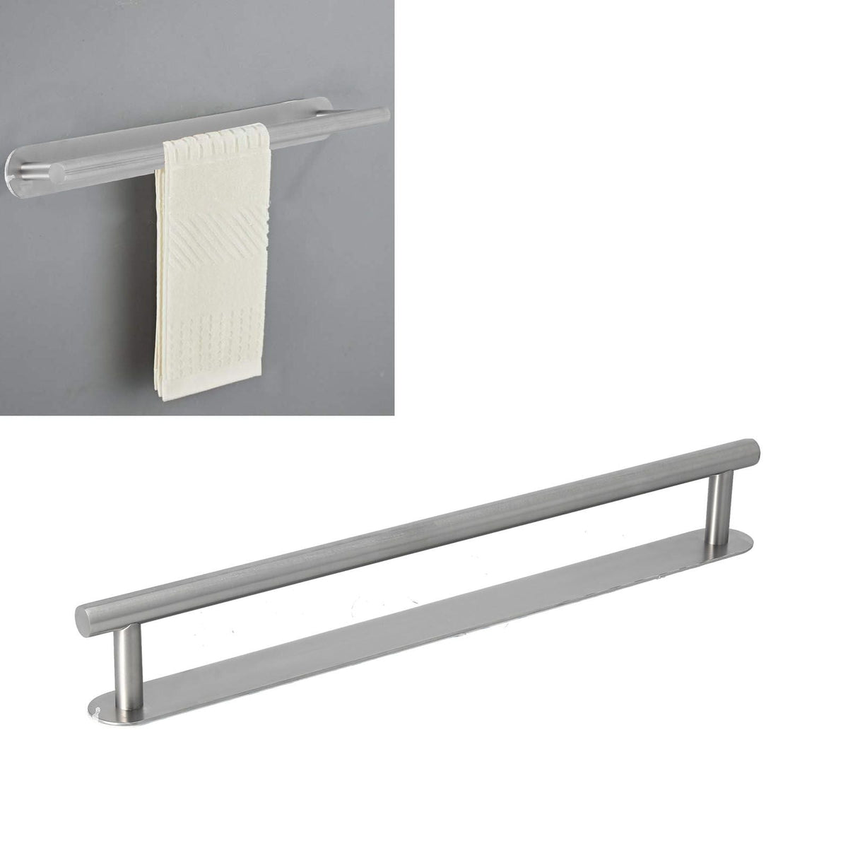 304 Stainless Steel Towel Rack with a brushed silver finish, featuring a single rod supported above a slim mounting plate