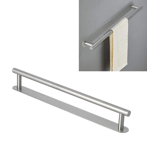 304 Stainless Steel Towel Rack in brushed silver with a single rod, flat mounting strip and rounded ends
