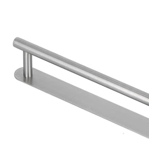 304 Stainless Steel Towel Rack, brushed silver single rod with a broad flat mounting plate and rounded ends