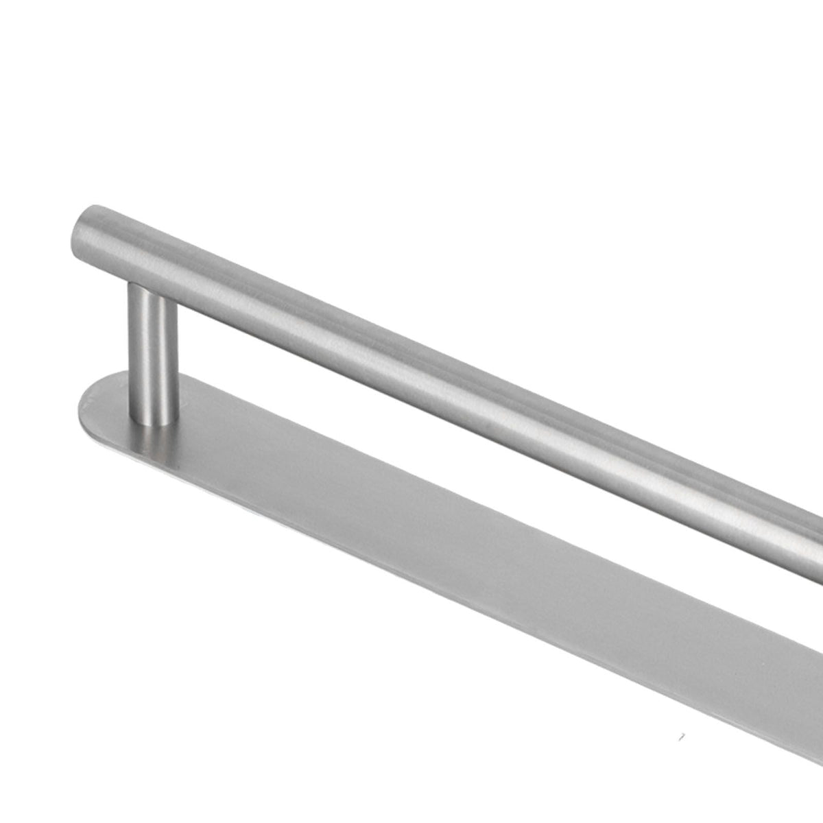 304 Stainless Steel Towel Rack, brushed silver single rod with a broad flat mounting plate and rounded ends