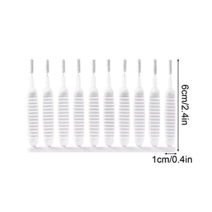 30Pcs Shower Nozzle Cleaning Brush set with white ribbed plastic handles and fine nylon bristle tips, about 6 cm long