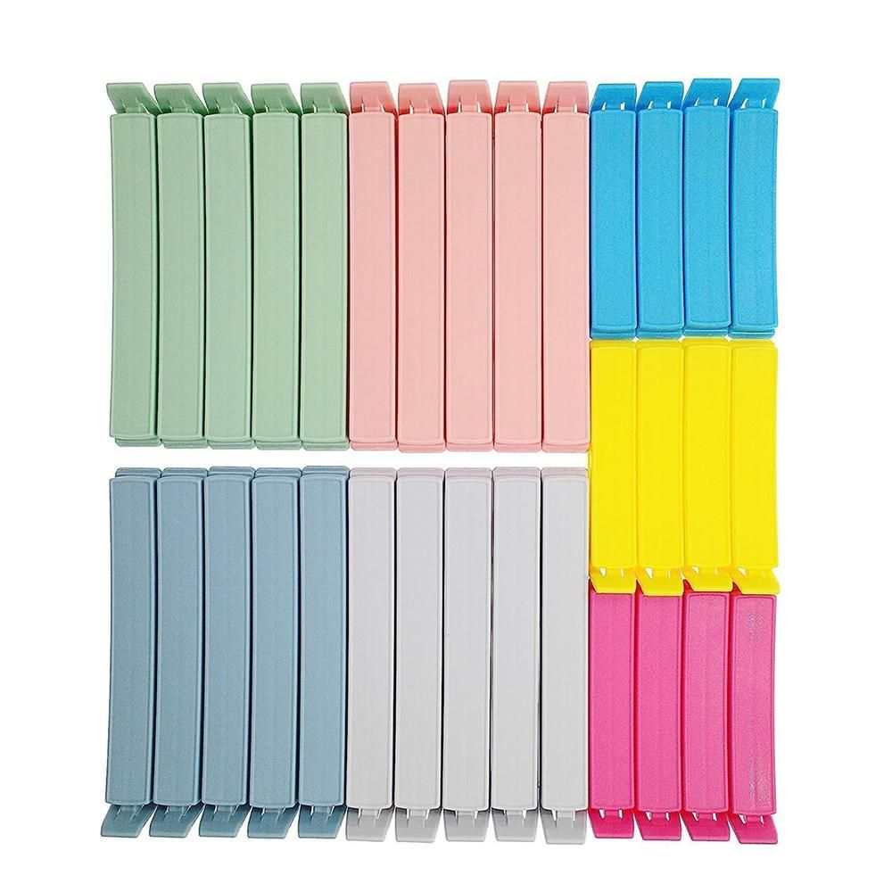 32PCS Food Bag Clips in reusable plastic with green, pink, blue, yellow, grey and rose red colours in two sizes