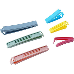 32PCS Food Bag Clips in colourful plastic, featuring long ribbed sealing bars in assorted sizes and colours