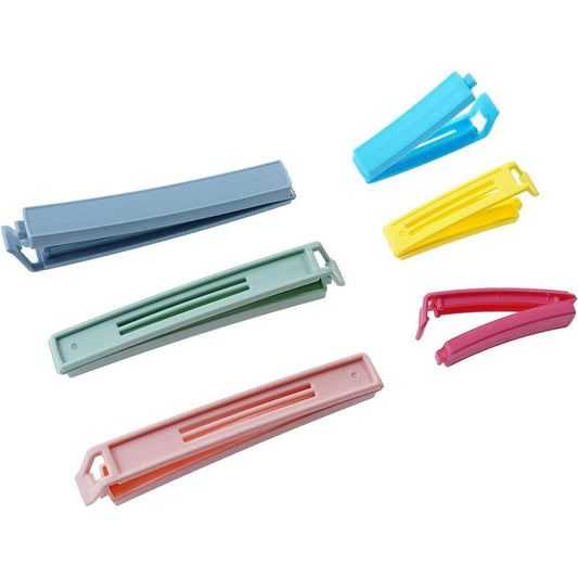 32PCS Food Bag Clips in colourful plastic, featuring long ribbed sealing bars in assorted sizes and colours