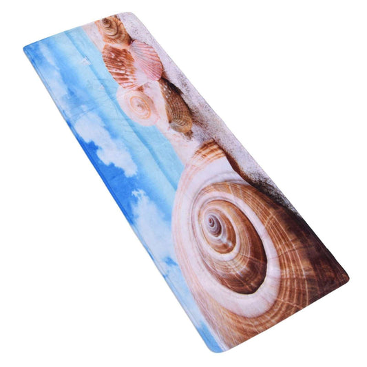 3D Pattern Doormat in soft flannel with a blue seaside print, featuring realistic brown and pink seashells