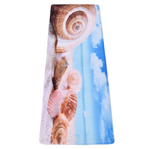 3D Pattern Doormat in soft flannel with a colourful seashell and blue sky print, rectangular with a beach-inspired design