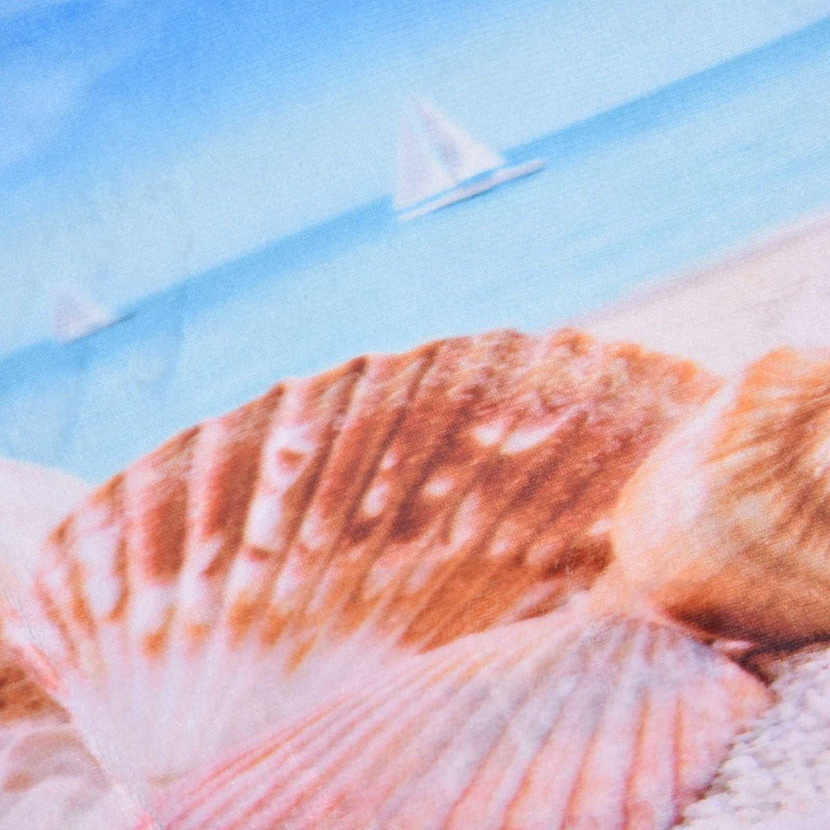 3D Pattern Doormat in soft flannel, printed with a large peach and coral seashell design on a pale background