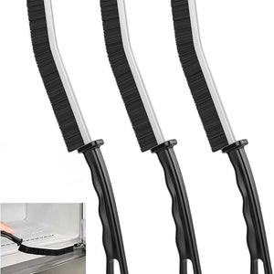 3x Hard-bristled Crevice Brush set with three black nylon bristle heads and long curved handles for narrow gaps