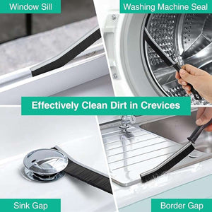 3x Hard-bristled Crevice Brush with a slim black brush head and long handle cleaning window, washer, sink and counter gaps