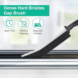 3x Hard-bristled Crevice Brush with a long black handle, dense black bristles and a slim head for narrow gaps