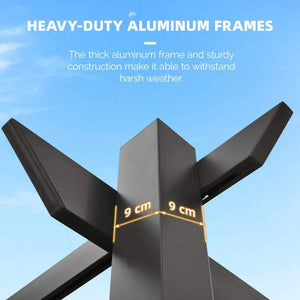 3x4m Beige Outdoor Garden Pergola aluminium frame detail showing sturdy black metal beams and 9 cm post width