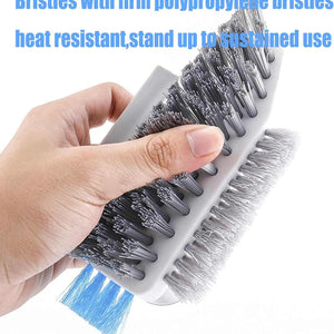 4-in-1 Grout Brush with a white body and dense grey polypropylene bristles, featuring multiple brush heads and blue bristles