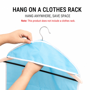 4 Pack Blue Hanging Closet Organizer with a blue fabric cover and hanging hook, shown draped over a clothes rack